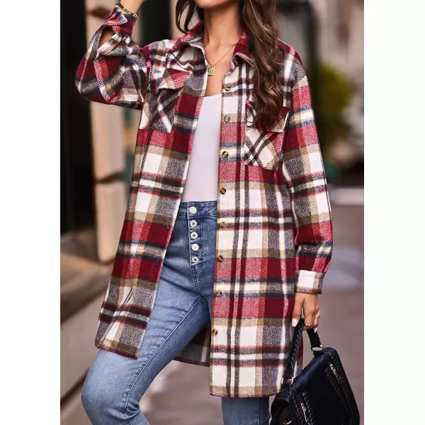 imageBTFBM Womens Corduroy Shacket Jacket Shirts Lapel Long Sleeve Oversized 2023 Fall Winter Button Down Shirt Dress PocketPlaid Red