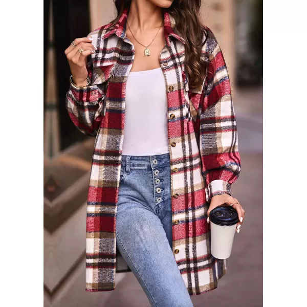 imageBTFBM Womens Corduroy Shacket Jacket Shirts Lapel Long Sleeve Oversized 2023 Fall Winter Button Down Shirt Dress PocketPlaid Red