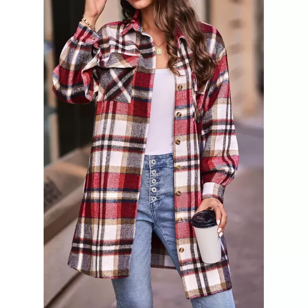 imageBTFBM Womens Corduroy Shacket Jacket Shirts Lapel Long Sleeve Oversized 2023 Fall Winter Button Down Shirt Dress PocketPlaid Red