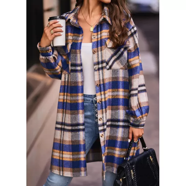 imageBTFBM Womens Corduroy Shacket Jacket Shirts Lapel Long Sleeve Oversized 2023 Fall Winter Button Down Shirt Dress PocketPlaid Royal Blue