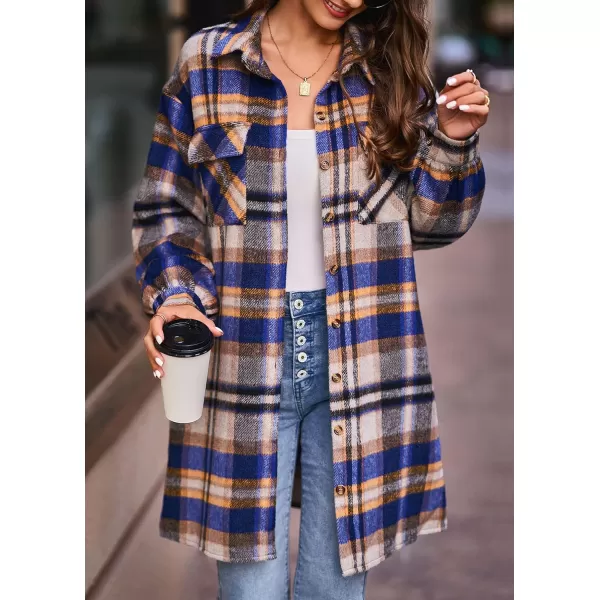 imageBTFBM Womens Corduroy Shacket Jacket Shirts Lapel Long Sleeve Oversized 2023 Fall Winter Button Down Shirt Dress PocketPlaid Royal Blue