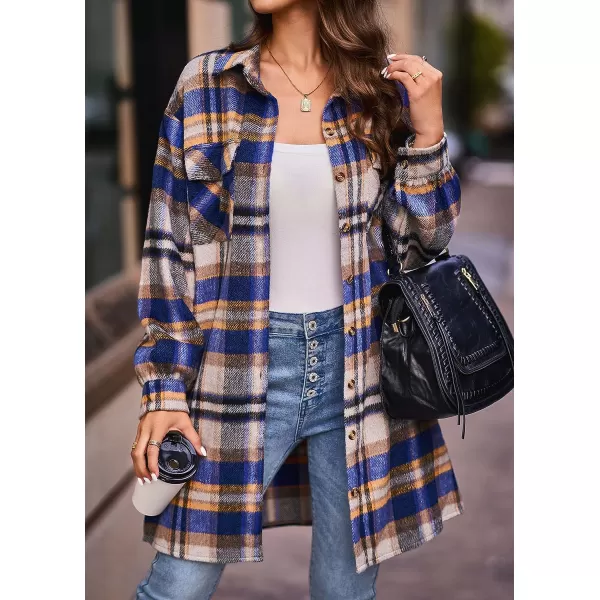 imageBTFBM Womens Corduroy Shacket Jacket Shirts Lapel Long Sleeve Oversized 2023 Fall Winter Button Down Shirt Dress PocketPlaid Royal Blue