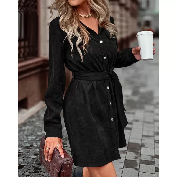 imageBTFBM Womens Corduroy Shacket Jacket Shirts Lapel Long Sleeve Oversized 2023 Fall Winter Button Down Shirt Dress PocketSolid Black