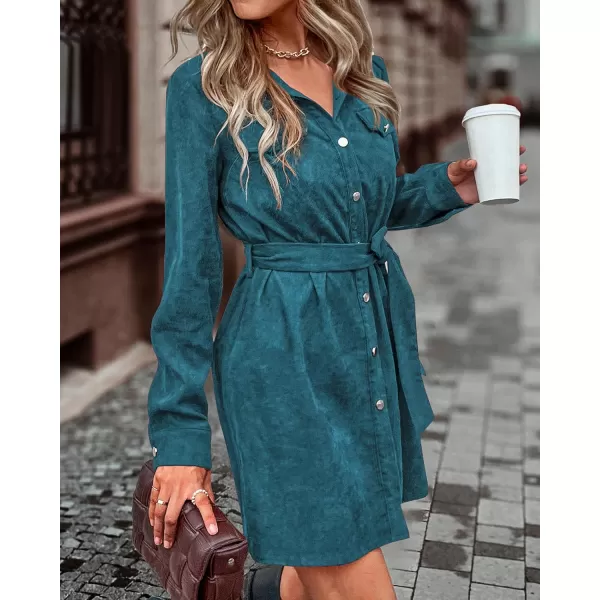 imageBTFBM Womens Corduroy Shacket Jacket Shirts Lapel Long Sleeve Oversized 2023 Fall Winter Button Down Shirt Dress PocketSolid Lake Blue