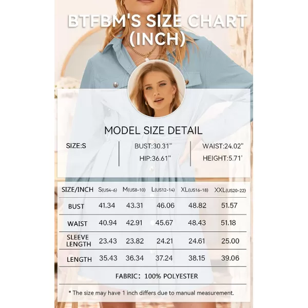 imageBTFBM Womens Corduroy Shacket Jacket Shirts Lapel Long Sleeve Oversized 2023 Fall Winter Button Down Shirt Dress PocketSolid Light Blue