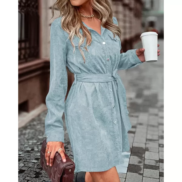 imageBTFBM Womens Corduroy Shacket Jacket Shirts Lapel Long Sleeve Oversized 2023 Fall Winter Button Down Shirt Dress PocketSolid Light Blue