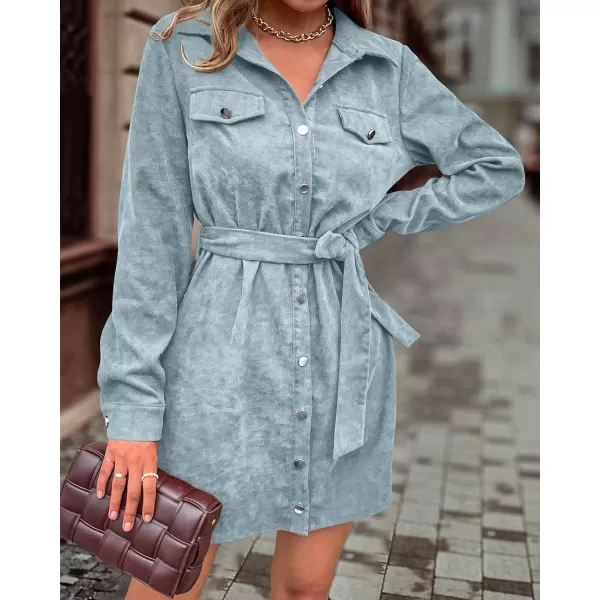 imageBTFBM Womens Corduroy Shacket Jacket Shirts Lapel Long Sleeve Oversized 2023 Fall Winter Button Down Shirt Dress PocketSolid Light Blue