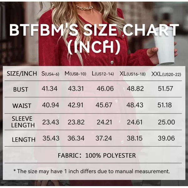 imageBTFBM Womens Corduroy Shacket Jacket Shirts Lapel Long Sleeve Oversized 2023 Fall Winter Button Down Shirt Dress PocketSolid Red