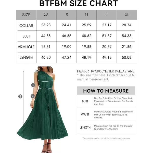 imageBTFBM Womens Drawstring One Shoulder Maxi Dresses Summer Sleeveless Tie Waist Pleated Long Flowy Party Cocktail DressSolid Dark Green