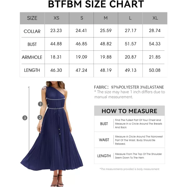 imageBTFBM Womens Drawstring One Shoulder Maxi Dresses Summer Sleeveless Tie Waist Pleated Long Flowy Party Cocktail DressSolid Navy