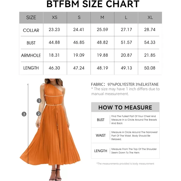 imageBTFBM Womens Drawstring One Shoulder Maxi Dresses Summer Sleeveless Tie Waist Pleated Long Flowy Party Cocktail DressSolid Orange