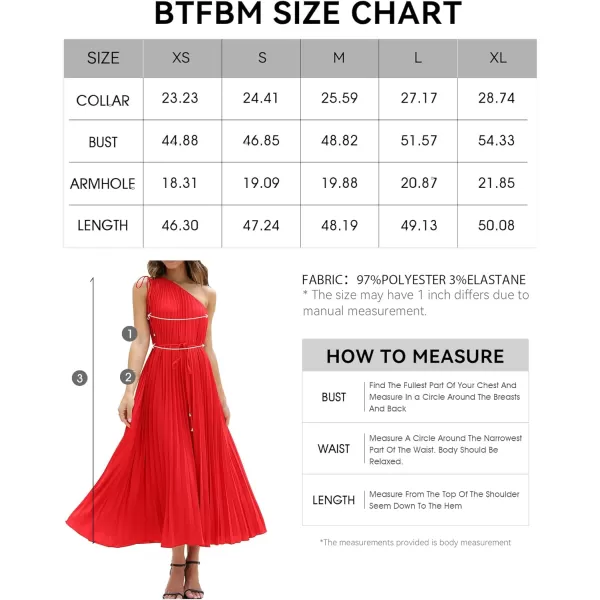 imageBTFBM Womens Drawstring One Shoulder Maxi Dresses Summer Sleeveless Tie Waist Pleated Long Flowy Party Cocktail DressSolid Red