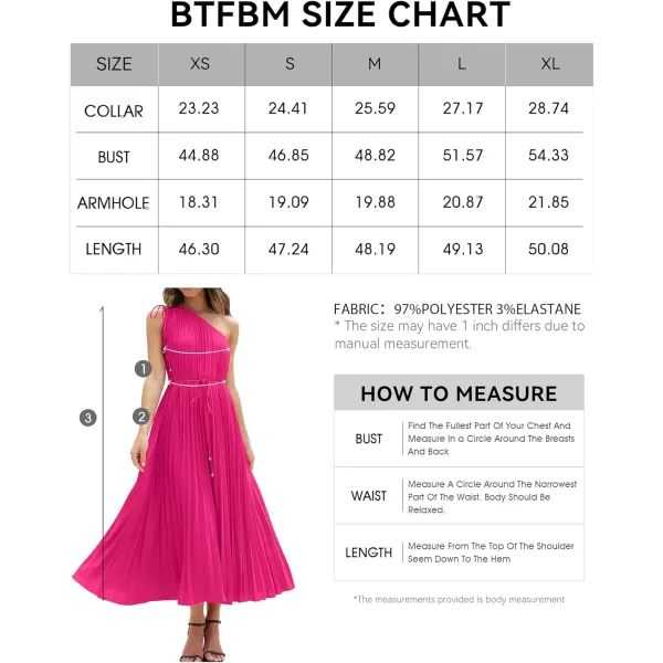 imageBTFBM Womens Drawstring One Shoulder Maxi Dresses Summer Sleeveless Tie Waist Pleated Long Flowy Party Cocktail DressSolid Rose Red