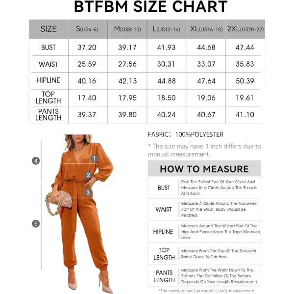 imageBTFBM Womens Fall Long Sleeve Jumpsuits Dressy Casual One Piece Outfits V Neck High Waist Belt Pocket Long Pants RomperSolid Brown Yellow