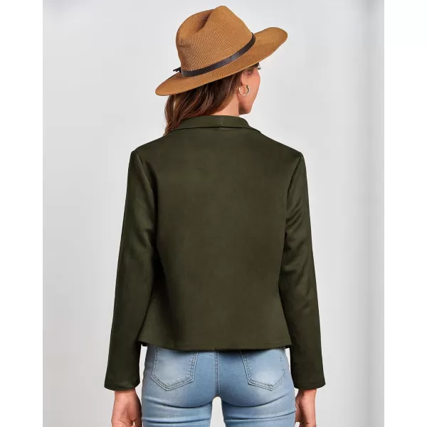 imageBTFBM Womens Fashion Faux Suede Jackets 2023 Fall Winter Clothes Lapel Long Sleeve Open Front Outerwear Cropped CoatsSolid Army Green