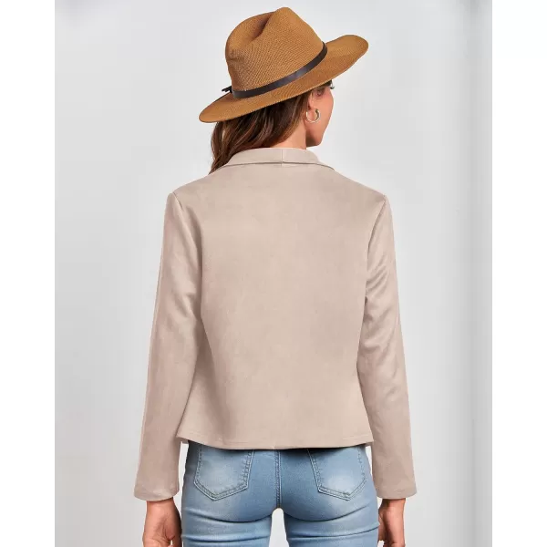 imageBTFBM Womens Fashion Faux Suede Jackets 2023 Fall Winter Clothes Lapel Long Sleeve Open Front Outerwear Cropped CoatsSolid Beige Apricot