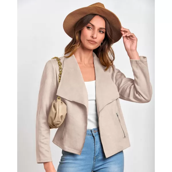 imageBTFBM Womens Fashion Faux Suede Jackets 2023 Fall Winter Clothes Lapel Long Sleeve Open Front Outerwear Cropped CoatsSolid Beige Apricot