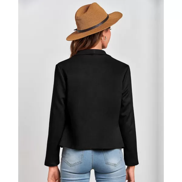 imageBTFBM Womens Fashion Faux Suede Jackets 2023 Fall Winter Clothes Lapel Long Sleeve Open Front Outerwear Cropped CoatsSolid Black