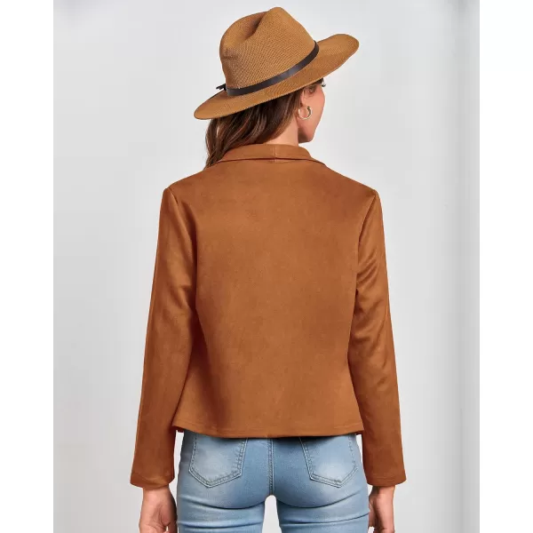 imageBTFBM Womens Fashion Faux Suede Jackets 2023 Fall Winter Clothes Lapel Long Sleeve Open Front Outerwear Cropped CoatsSolid Brown