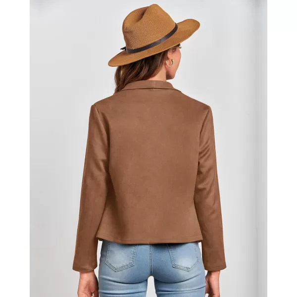 imageBTFBM Womens Fashion Faux Suede Jackets 2023 Fall Winter Clothes Lapel Long Sleeve Open Front Outerwear Cropped CoatsSolid Camel