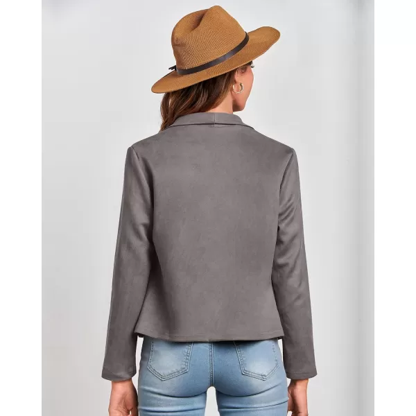 imageBTFBM Womens Fashion Faux Suede Jackets 2023 Fall Winter Clothes Lapel Long Sleeve Open Front Outerwear Cropped CoatsSolid Grey