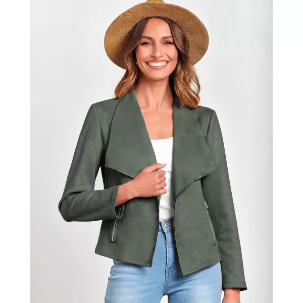 imageBTFBM Womens Fashion Faux Suede Jackets 2023 Fall Winter Clothes Lapel Long Sleeve Open Front Outerwear Cropped CoatsSolid Light Green