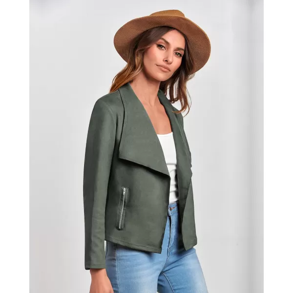 imageBTFBM Womens Fashion Faux Suede Jackets 2023 Fall Winter Clothes Lapel Long Sleeve Open Front Outerwear Cropped CoatsSolid Light Green