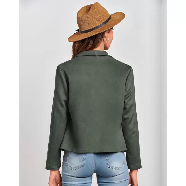imageBTFBM Womens Fashion Faux Suede Jackets 2023 Fall Winter Clothes Lapel Long Sleeve Open Front Outerwear Cropped CoatsSolid Light Green