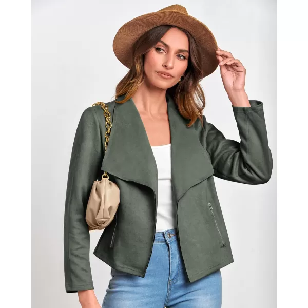 imageBTFBM Womens Fashion Faux Suede Jackets 2023 Fall Winter Clothes Lapel Long Sleeve Open Front Outerwear Cropped CoatsSolid Light Green