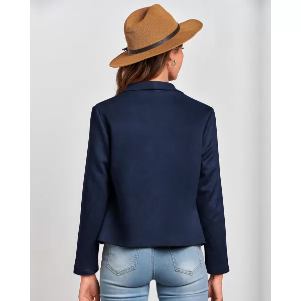 imageBTFBM Womens Fashion Faux Suede Jackets 2023 Fall Winter Clothes Lapel Long Sleeve Open Front Outerwear Cropped CoatsSolid Navy