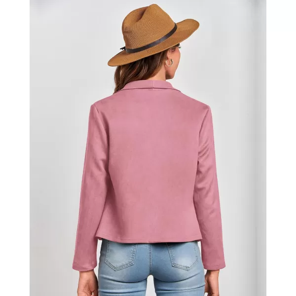 imageBTFBM Womens Fashion Faux Suede Jackets 2023 Fall Winter Clothes Lapel Long Sleeve Open Front Outerwear Cropped CoatsSolid Pink