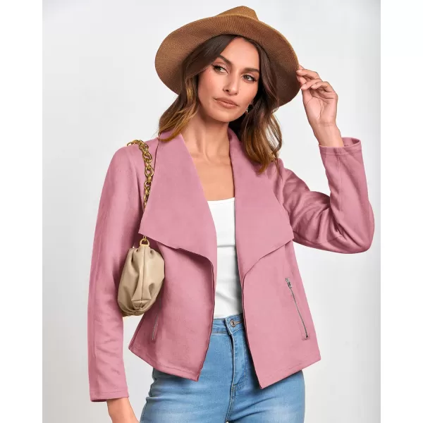 imageBTFBM Womens Fashion Faux Suede Jackets 2023 Fall Winter Clothes Lapel Long Sleeve Open Front Outerwear Cropped CoatsSolid Pink