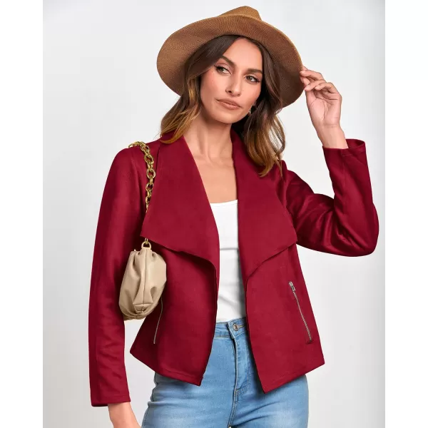 imageBTFBM Womens Fashion Faux Suede Jackets 2023 Fall Winter Clothes Lapel Long Sleeve Open Front Outerwear Cropped CoatsSolid Red