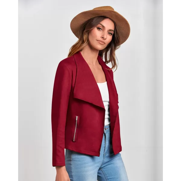 imageBTFBM Womens Fashion Faux Suede Jackets 2023 Fall Winter Clothes Lapel Long Sleeve Open Front Outerwear Cropped CoatsSolid Red