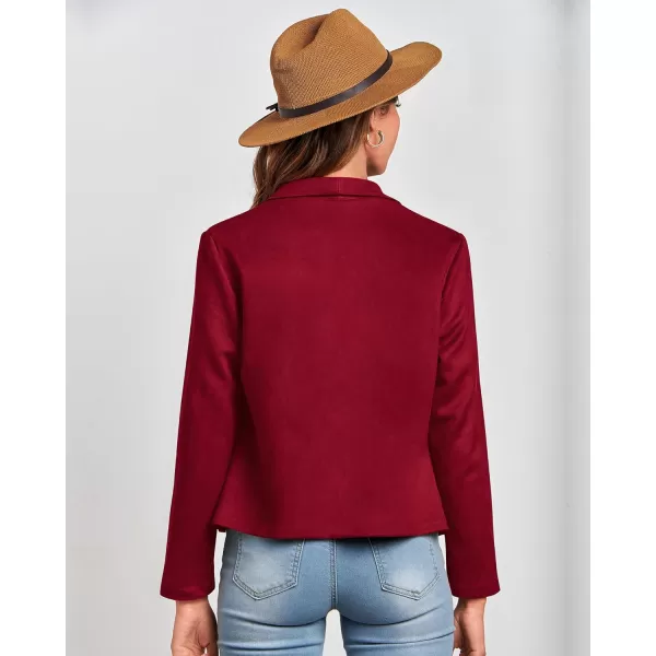 imageBTFBM Womens Fashion Faux Suede Jackets 2023 Fall Winter Clothes Lapel Long Sleeve Open Front Outerwear Cropped CoatsSolid Red