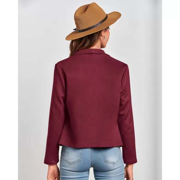 imageBTFBM Womens Fashion Faux Suede Jackets 2023 Fall Winter Clothes Lapel Long Sleeve Open Front Outerwear Cropped CoatsSolid Wine Red