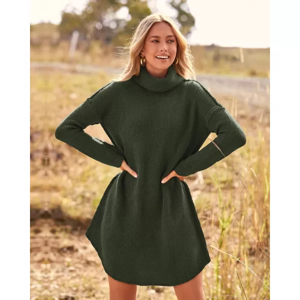 imageBTFBM Womens Fashion Turtleneck Long Sleeve Sweaters Oversized Casual Chunky Knit Fall Winter Slouchy Pullover JumperSolid Army Green