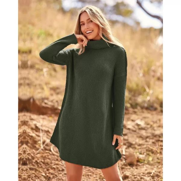 imageBTFBM Womens Fashion Turtleneck Long Sleeve Sweaters Oversized Casual Chunky Knit Fall Winter Slouchy Pullover JumperSolid Army Green