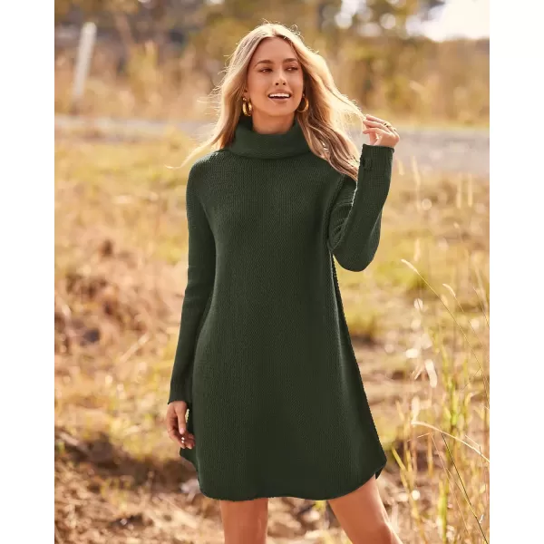 imageBTFBM Womens Fashion Turtleneck Long Sleeve Sweaters Oversized Casual Chunky Knit Fall Winter Slouchy Pullover JumperSolid Army Green