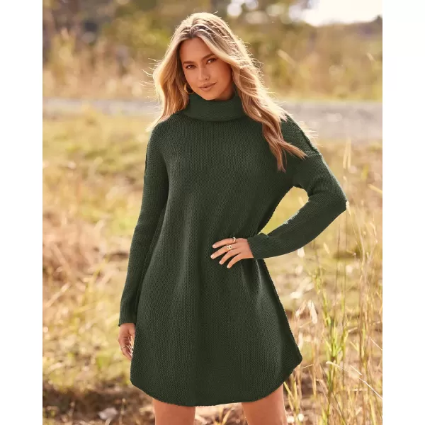 imageBTFBM Womens Fashion Turtleneck Long Sleeve Sweaters Oversized Casual Chunky Knit Fall Winter Slouchy Pullover JumperSolid Army Green