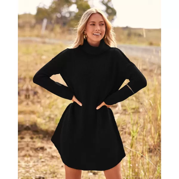 imageBTFBM Womens Fashion Turtleneck Long Sleeve Sweaters Oversized Casual Chunky Knit Fall Winter Slouchy Pullover JumperSolid Black
