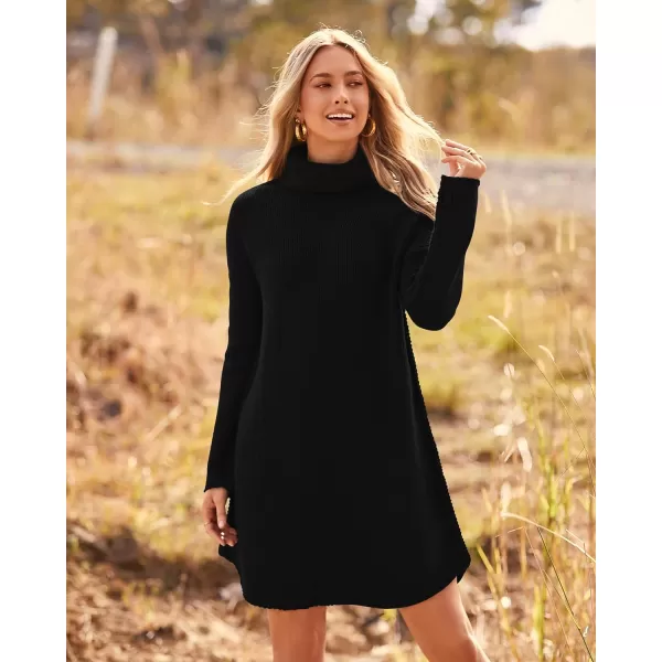 imageBTFBM Womens Fashion Turtleneck Long Sleeve Sweaters Oversized Casual Chunky Knit Fall Winter Slouchy Pullover JumperSolid Black