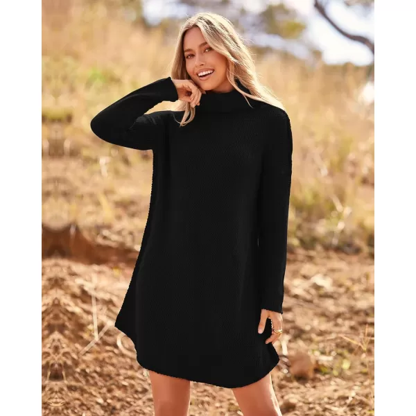 imageBTFBM Womens Fashion Turtleneck Long Sleeve Sweaters Oversized Casual Chunky Knit Fall Winter Slouchy Pullover JumperSolid Black