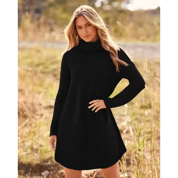 imageBTFBM Womens Fashion Turtleneck Long Sleeve Sweaters Oversized Casual Chunky Knit Fall Winter Slouchy Pullover JumperSolid Black
