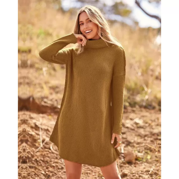 imageBTFBM Womens Fashion Turtleneck Long Sleeve Sweaters Oversized Casual Chunky Knit Fall Winter Slouchy Pullover JumperSolid Brown