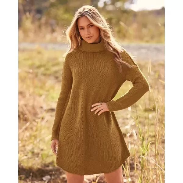 imageBTFBM Womens Fashion Turtleneck Long Sleeve Sweaters Oversized Casual Chunky Knit Fall Winter Slouchy Pullover JumperSolid Brown