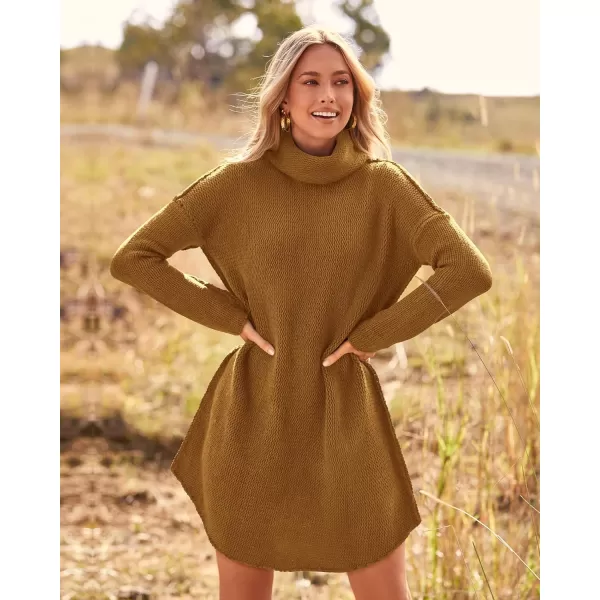 imageBTFBM Womens Fashion Turtleneck Long Sleeve Sweaters Oversized Casual Chunky Knit Fall Winter Slouchy Pullover JumperSolid Brown