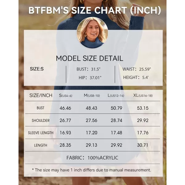 imageBTFBM Womens Fashion Turtleneck Long Sleeve Sweaters Oversized Casual Chunky Knit Fall Winter Slouchy Pullover JumperSolid Grey Blue