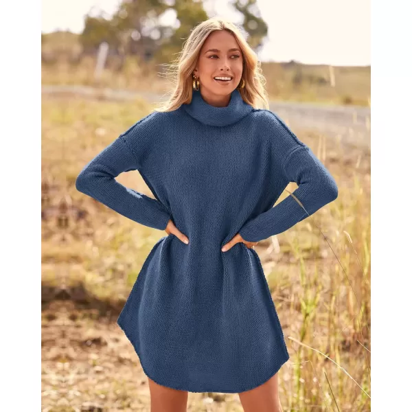 imageBTFBM Womens Fashion Turtleneck Long Sleeve Sweaters Oversized Casual Chunky Knit Fall Winter Slouchy Pullover JumperSolid Grey Blue