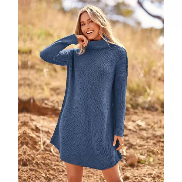 imageBTFBM Womens Fashion Turtleneck Long Sleeve Sweaters Oversized Casual Chunky Knit Fall Winter Slouchy Pullover JumperSolid Grey Blue